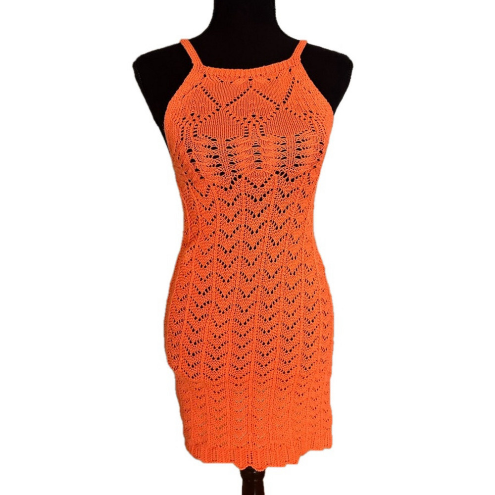 NWT MANGO MINI ORANGE CROCHET DRESS